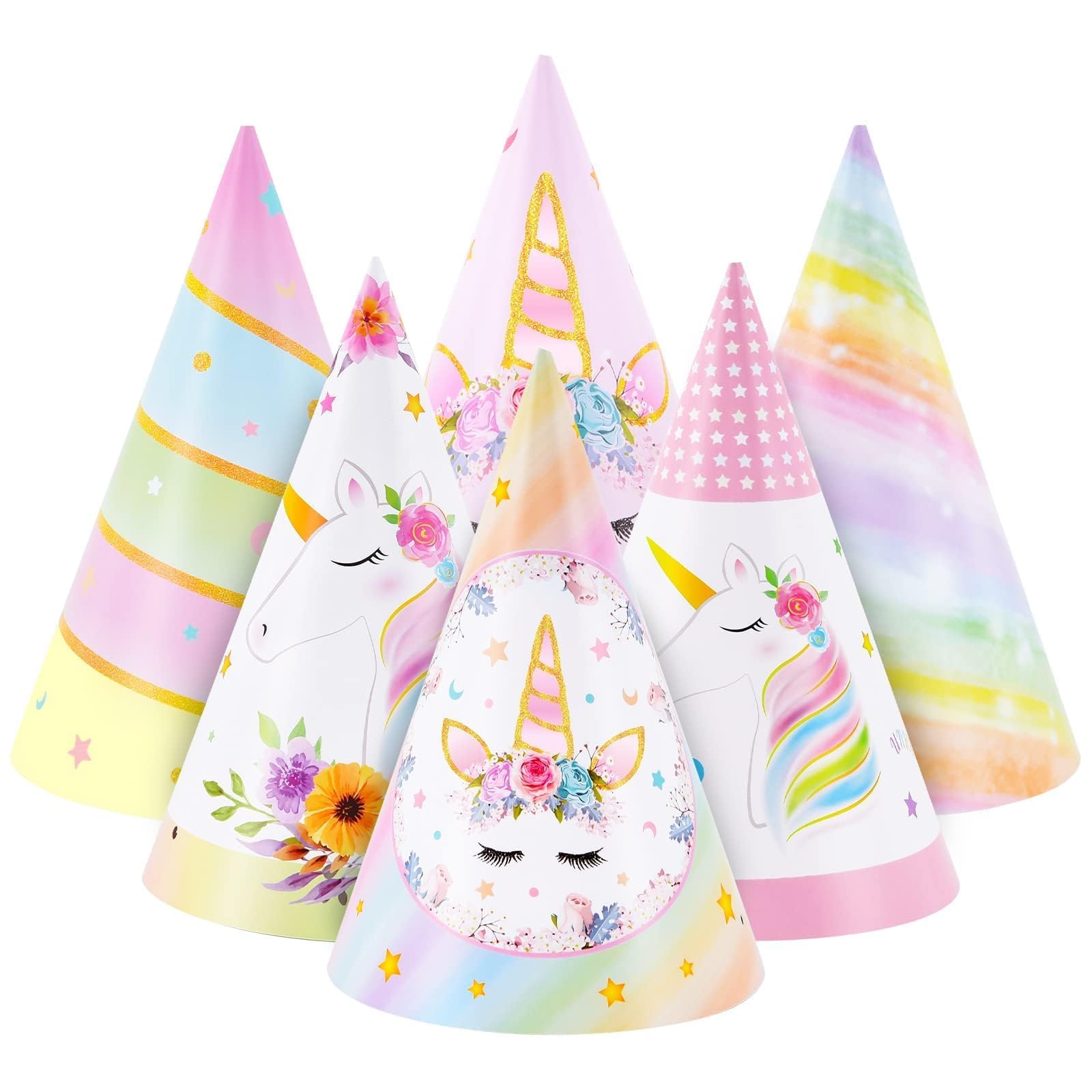 WERNNSAI Unicorn Party Hats - 12 PCS Unicorn Birthday Party Supplies Pink Cone Hats Birthday Party Headwear