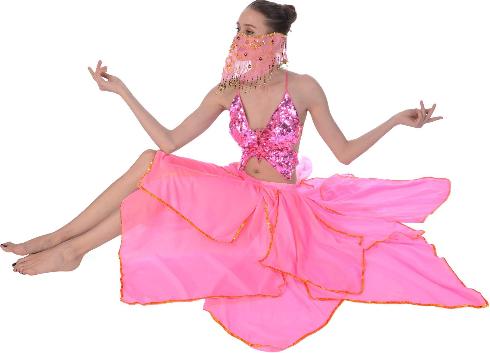 Women Belly Dance Skirt Chiffon Skirt Bollywood Skirt Costume Genie Costume Hot Pink 6 8 10 14 16