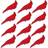 Feitore 12 Pack Red Cardinals Ornaments Red Birds Cardinal Clip On Christmas Tree Ornaments Artificial Red Birds with Feathers for Christmas Decorations Wreaths Centerpieces Crafts