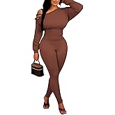 Ophestin Womens 2 Piece Sweatsuits Sexy Off The Shoulder Long Sleeve Tops Legging Pants Set Tracksuit Outfits