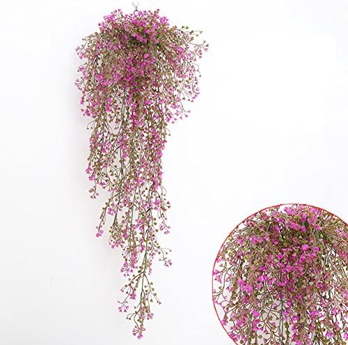 TAIXI 1 set Decorative Fake Green Hanging Plant Penstemon Scindapsus Plastic Artificial Weeping Willow Stem with hanging basket Balcony Artificial Flower Decor 3.6 feet rosy flower with basket