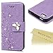 iPhone SE Case,iPhone 5S Case,iPhone 5 Case - Mavis's Diary 3D Handmade Wallet Bling Crystal Diamonds Butterfly Fashion Floral PU Leather with Hand Strap Magnetic Clasp Card Holders