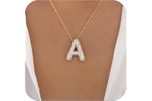 WAJASHUE Bubble Letter Necklace - 18K Gold Plated Balloon Initial Necklaces for Women with 4A Zirconia, Necklaces for Women Girls with Elegant Gift Box