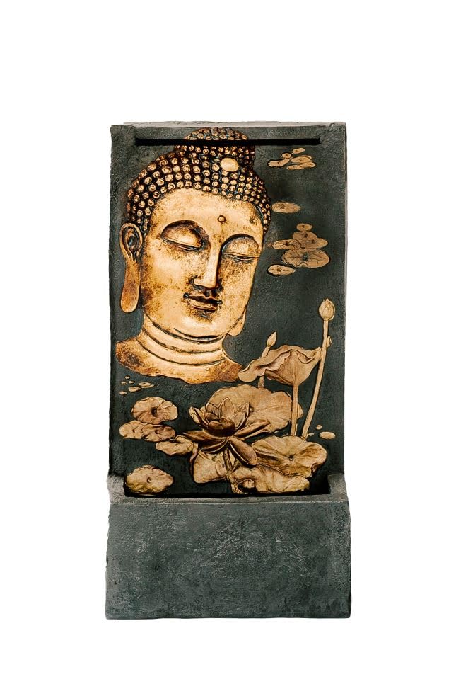 XBrand 29.5" H Bronze and Natural Polystone Indoor Outdoor Buddha Face Water Wa…