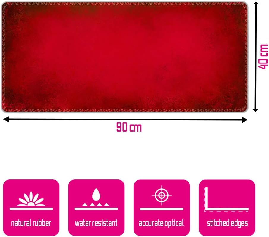 Silent Monsters Mouse Mat Size XX Large 35 x 16 inches / 90 x 40 cm, red, Stitched Edges, washable & rollable Mouse Pad - Image 4