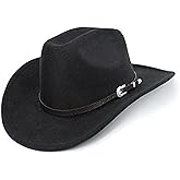 Western Cowboy Hat for Men Women Classic Roll Up Fedora Hat with Buckle Belt(Size:S-M)