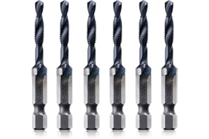 Kraftek 10-32NF Combination Drill and Tap Bit Set, Ultra TiAlN Coating M2 Drill Tap Set for One-Step Drilling, Tapping, and Deburring, 10-32NF 6pack