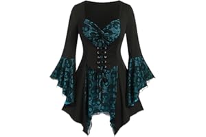 ROSE GAL Rosegal Womens Plus Size Gothic Bell Sleeve Skull Lace Handkerchief Tee