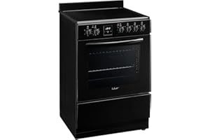 iio 24 inch Electric Stove iER-244SS, Oven Range with Triple Lined Door Glass, 4 Top Burners, Convection Fan, Deep Broiler, Digital Timer Clock, 5 Cook Functions (Black)