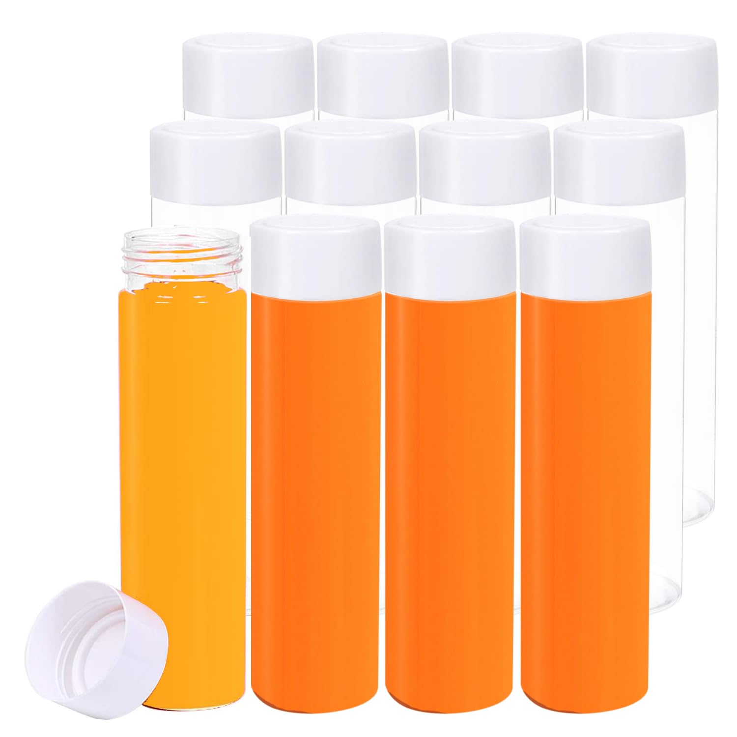 YBCPACK 12Pack 400ml BPA-Free Clear PET Plastic Juice Bottles with White Lids - Perfect for Beverages, Smoothies, Milk, DIY Sensory Bottles
