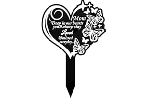 GREATINGREAT Heart Shaped Grave Markers for Cemetery Memorial Stakes for Outdoors Yard Cemetery Decorations for Grave Memorial Plaques for Loved Ones Garden Decor Mom Deep in Our Heart Sign Butterfly