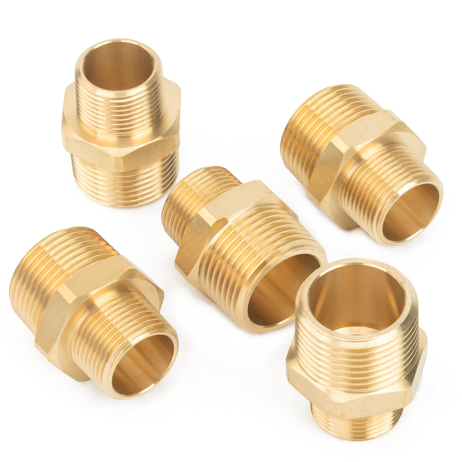 LTWFITTING Brass Pipe Hex Reducing Nipple Fitting 1-Inch x 3/4-Inch Male BSPT (Pack of 5)