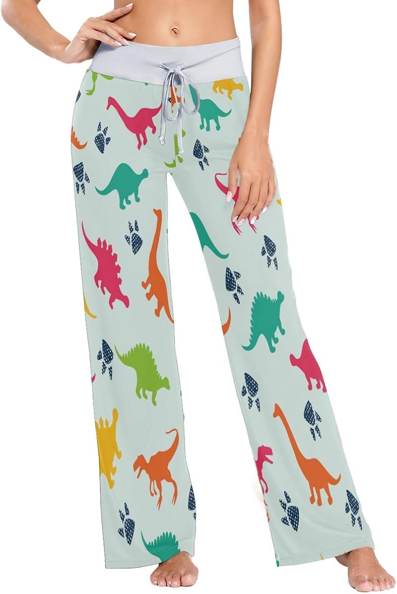 MNSRUU Funny Dinosaur Paw Print Women's Pajama Pants Casual Stretch