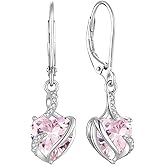 FJ Heart Dangle Drop Earrings 925 Sterling Silver Infinity Leverback Earrings Birthstone Jewelry for Women