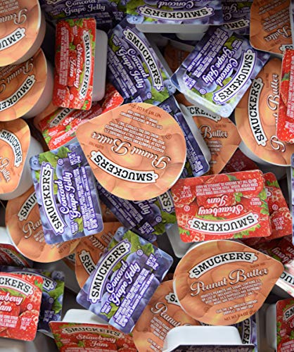 100 Pieces -50 Peanut Butter Packets WITH 25 each Strawberry and Grape Jelly Individual Servings