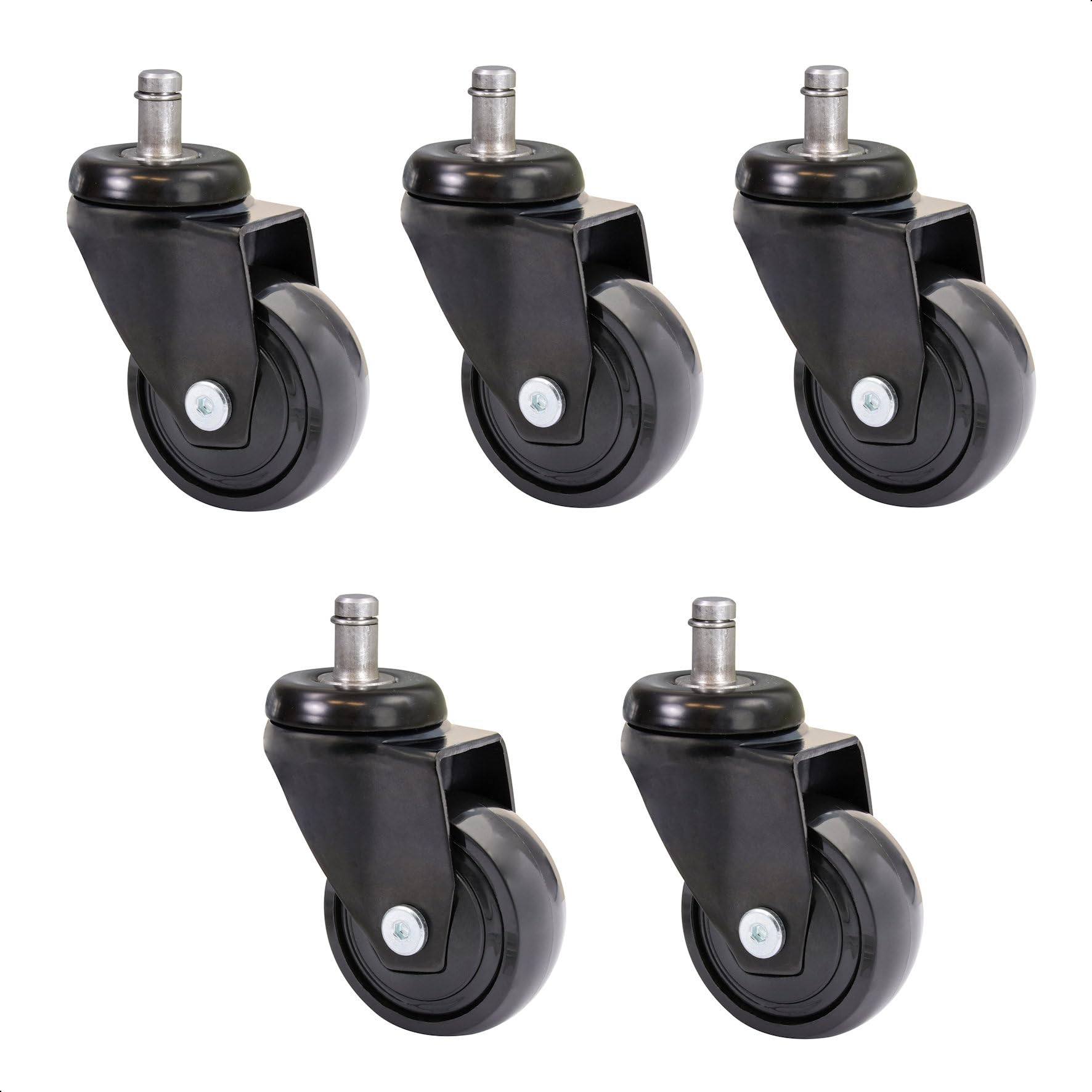 WAGNER ultra-turnable 360° - 3C - design swivel castors/furniture castors - 5pcs. set - black, soft, ball bearing, pin 11 x 22 mm, diameter Ø 50 mm, load capacity 50 kg/castor - 02225261