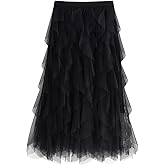 kydely Tulle Skirts for Women Long Length Tutu Fairy Tiered Skirt A Line Mesh Elastic Waist Skirts