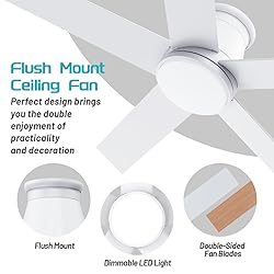 wurzee 52" Ceiling Fan with Light, White,6 Speeds
