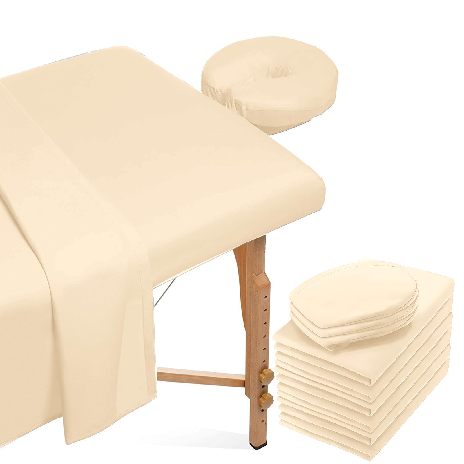 6 Pcs Reusable Massage Table Sheets Sets, 2 Set Soft Microfiber Massage Bed Sheets Sets Bulk includes Massage Table Cover Massage Fitted and Massage Face Rest Cover for Beauty Salon Spa Hair-Beige