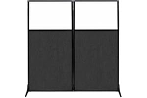 Versare Workstation Partition | Portable Wall Divider | Modern Office Cubicle | Free Standing Privacy Screen | Flexible Work Space | 66" x 70" W/Window, Black Fabric Panels
