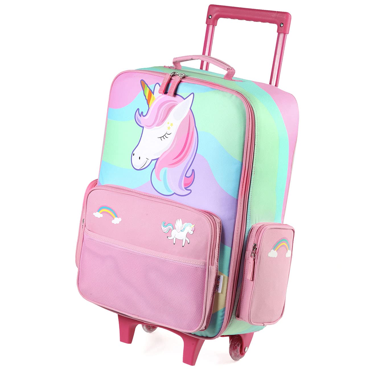 VASCHY Kids Luggage for Girls, Cute Rolling Travel Carry on Suitcase for Toddlers/Children with Wheels 18inch Unicorn