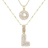 MEIITRUE Letter Necklace 14k Gold Plated Bling Dainty Necklaces Trendy Chunky Custom Name Necklace Personalized Round Circle Pendant Zirconia Letters Name Crystal Jewelry Gifts for Women
