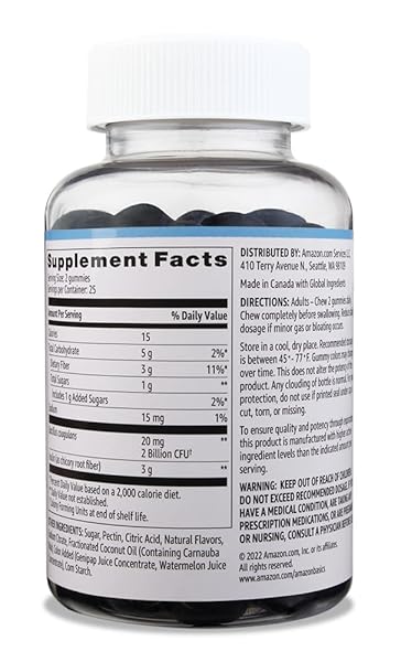 AMAZON BRAND – SOLIMO PREBIOTIC & PROBIOTIC GUMMIES, 2 BILLION CFU, BLUE RASPBERRY, 50 COUNT (2 PER SERVING)