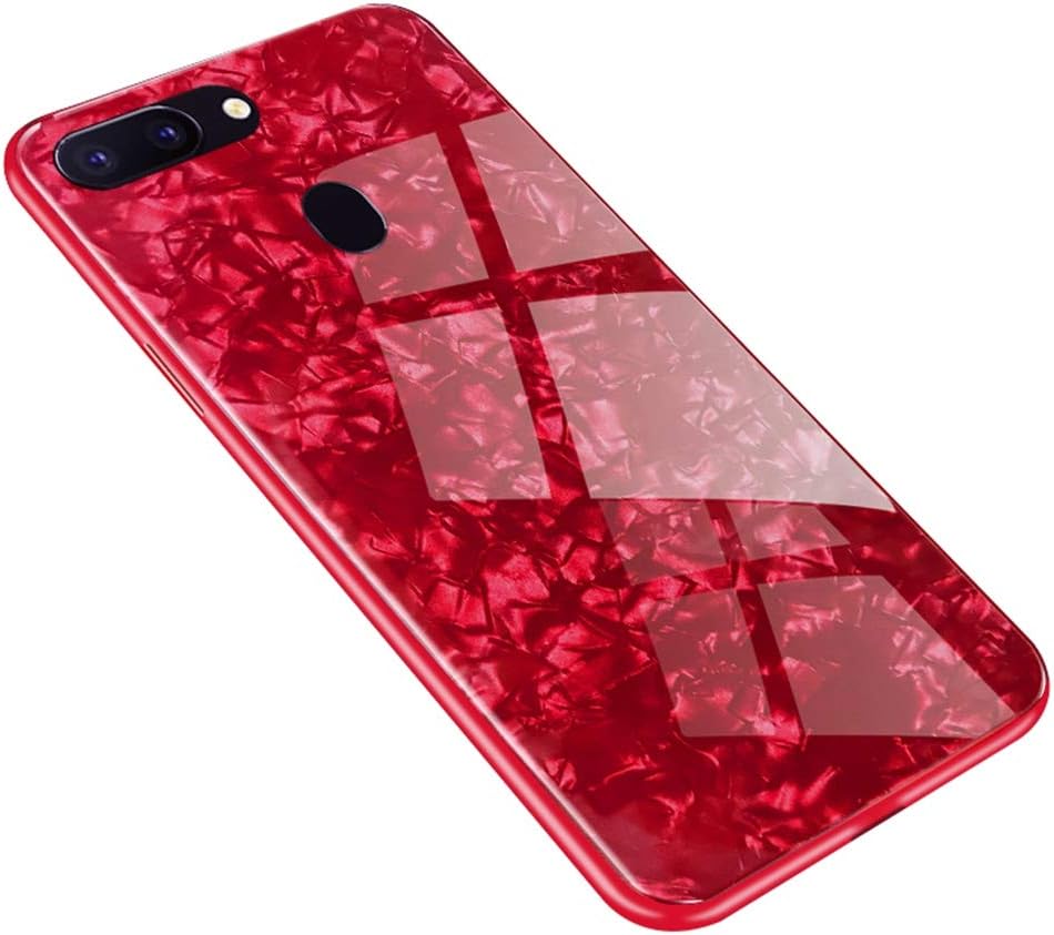 SHUNDA Bling Tempered Glass Case for Oppo F9, Silicone Rubber Bumper Frame Protective Shell Anti-Scratch Tempered Glass Back Cover for Oppo F9/F9 Pro 6.3" - Red