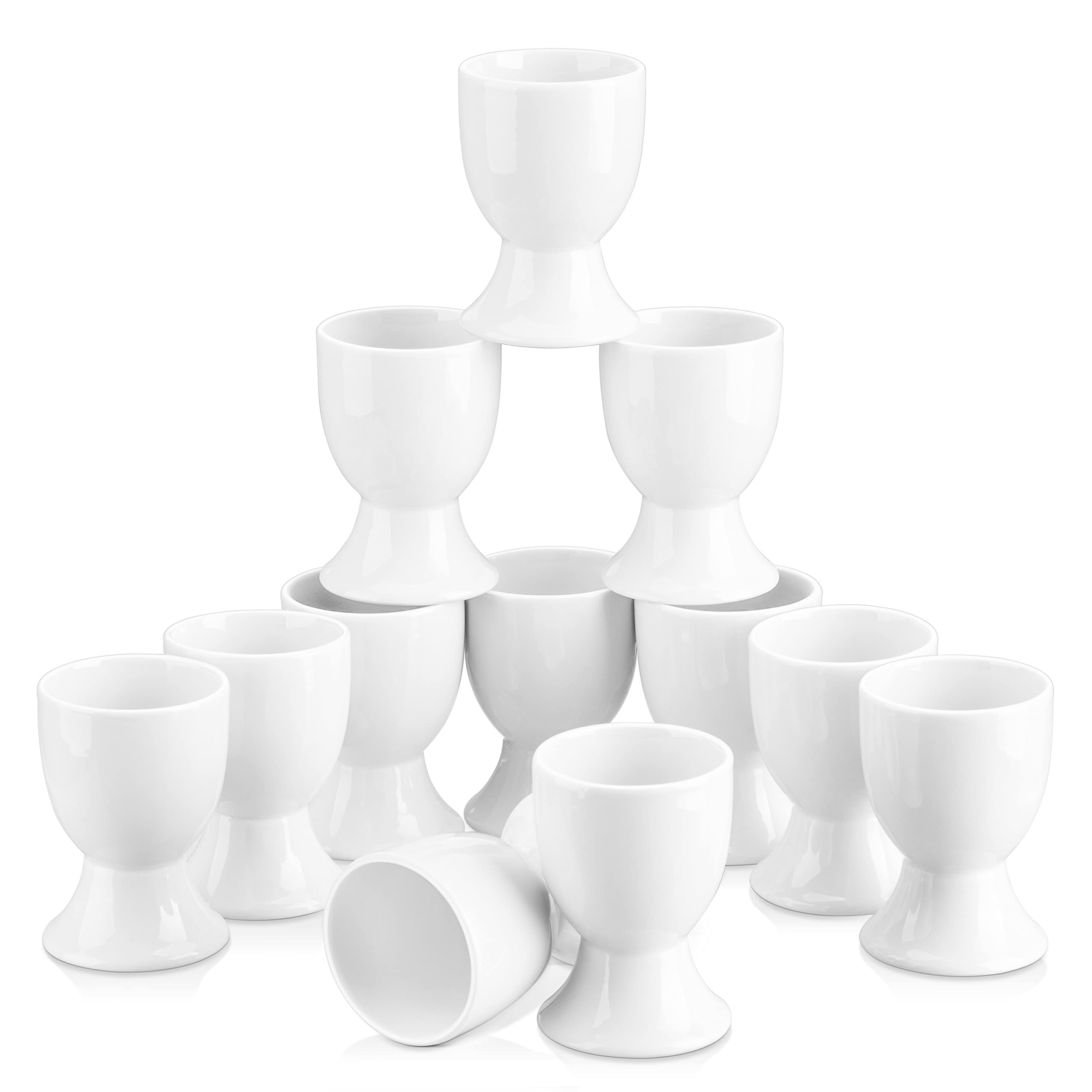 MALACASA, Series Regular, 12-Piece 2" Egg Cups Ivory White Porcelain Ceramic Cream White Egg Stand (6.5 * 5 * 5cm)