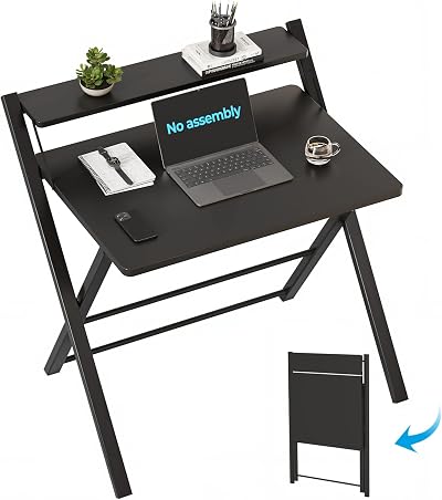 GreenForest Folding Desk No Assembly Required Computer Desk with Monitor Shelf