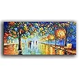 Tyed Art- Contemporary Landscape Art oil painting canvas rainy night street scene hand-painted acrylic frame wall art modern canvas painting living room bedroom office decoration Painting 24x48inch