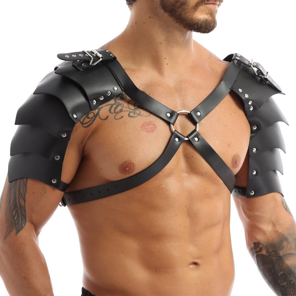 ITODA Viking Shoulder Armor Retro Medieval Knight Shoulder Armor PU Leather Pauldrons Harness Viking Warrior Accessories for LARP Costume Halloween Cosplay — image 1