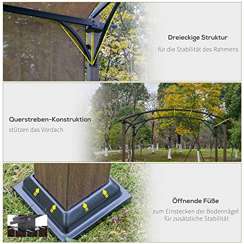 Outsunny Pavillon Pergola mit einstellbarem Stoffdach UV+50 Überdachung Wasserfest Sonnenschutz Texteline Stahl Kaffee… – Bild 5