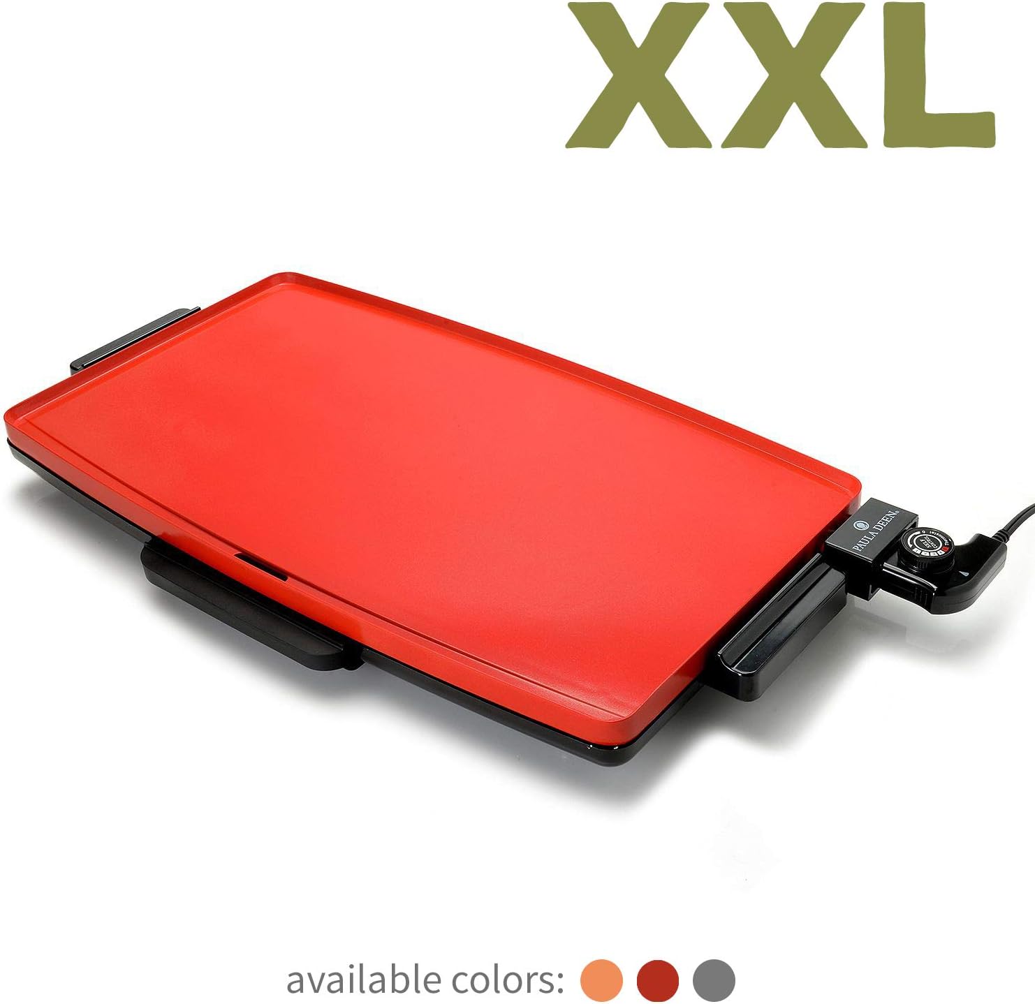 Paula Deen Family-Sized XXL Non-stick Griddle (1500 Watt) with Cool Touch Handles, 23.5” x 13.5”, Electric Griddle with Edge-to-Edge Heating, 4 Heat Settings, Keep Warm Setting, Removable Drip Tray, Ceramic Non-stick Coating (Red)