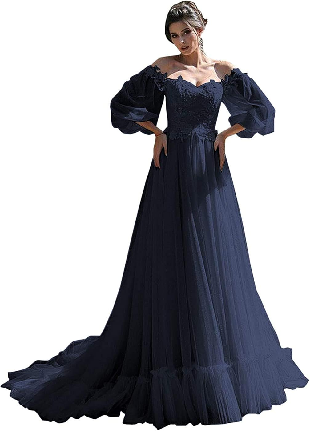 Sweetheart Puffy Sleeve Prom Dresses Off Shoulder Long