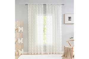 YJ YANJUN Floral Lace Curtains 96 inches Long 2 Panels Set French Country Shabby Chic Sheer Curtains for Living Room Window Light Filtering Rod Pocket 52 x 96 Inch Ivory