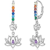 Moonstone Floral Earrings for Women: 925 Sterling Silver Lotus, Tulip & Daisy Leverback Dangle Earrings for Sensitive Ears, Yoga Jewelry Gifts for Birthday, Mother's Day