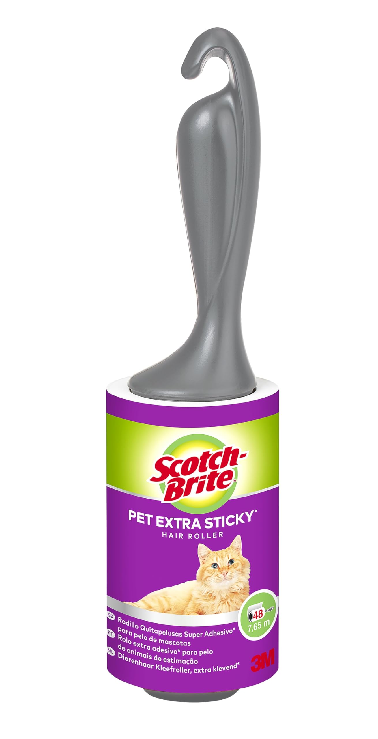 Scotch-Brite Pet Extra Sticky Lint Roller, 48 sheets - Designed for Pet Hair, Easy Tear Sheets, Safe on Fabrics , White, Black