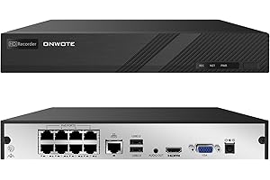 ONWOTE 8 Channel 4K 8MP NVR (Built-in 8 PoE Ports), Video Audio Security Recorder, Only Work with ONWOTE 8MP/ 6MP/ 5MP PoE IP Cameras, 8-CH Synchro Playback, 8CH NVR with NO Hard Drive