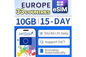 eSIM Europe (15 Days) – 10GB High-Speed Data Fast Setup with QR Code, No Shipping or SIM Card Needed, Instant Connectivity in