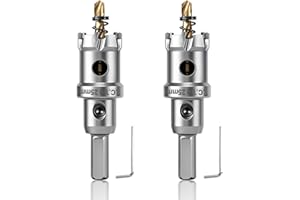 BEoffer 1" TCT Hole Saw Set - 2 Pack 25mm Tungsten Carbide Tipped Hole Cutter with Spring-Loaded Pilot Drill Bits for Metal, Stainless Steel, Iron, Plastic and Wood Heavy Duty Hole Saw