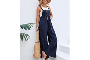 Women's Linen Jumpsuit Casual Wide Leg One Piece Overalls with Adjustable Straps Summer Bib Outfits With Pockets