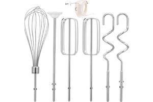 Hand Mixer Beaters Attachment Replacement Set, 2 Beaters 1 Egg Whisk 2 Dough Hooks and 1 Blending Rod Compatible with KHM3 KH