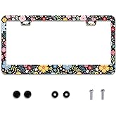 Personalise Colorful Floral Flowers License Plate Frame License Plate Frames Car Universal Stainless Steel Accessories Cars Decor with 2 Holes and Screws Fits Standard US Vehicles Size 12.2 x 6 Inches