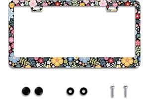 OMW2FYB Personalise Colorful Floral Flowers License Plate Frame License Plate Frames Car Universal Stainless Steel Accessories Cars Decor with 2 Holes and Screws Fits Standard US Vehicles Size 12.2 x 6 Inches
