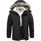 TRUPPALAND Men's Winter Parka Jacket, Windproof Water-Resistant Ski Jacket Sherpa Lined Coat with Hood