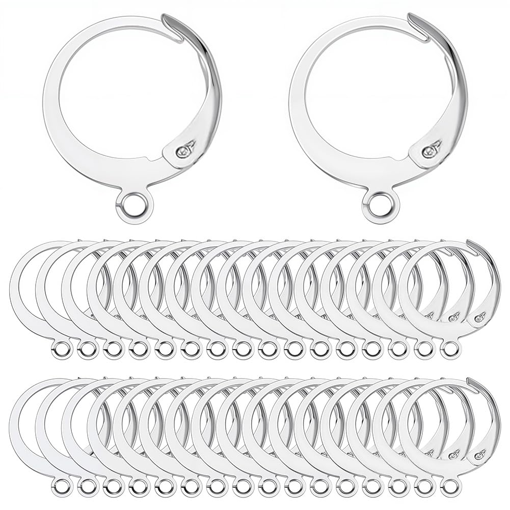 SUNNYCLUE 1 Box 80Pcs Huggie Hoop 15mm Round Leverback Earring Hooks Stainless Steel Lever Backs Hinged Huggie Hoops with Loops Earwires Leverbacks Ear Wires for Jewellery Making DIY Earrings Findings