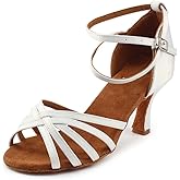 MSMAX Jazz Dancing Shoes Women's Mid Heel Latin Teaching Shoe 2.7 inch Heel White 10 M US Women