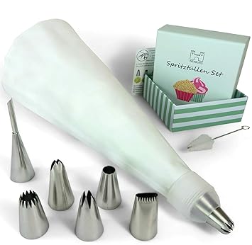 Wenburg Spritzbeutel Set Premium I 7 Große Spritztüllen - Baumwolle Spritztüte 35 cm - Adapter I Professionelle Edelstahl Auf