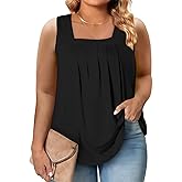 Eytino Women Plus Size Tank Tops Summer Casual Square Neck Sleeveless Blouse Shirts(1X-5X)